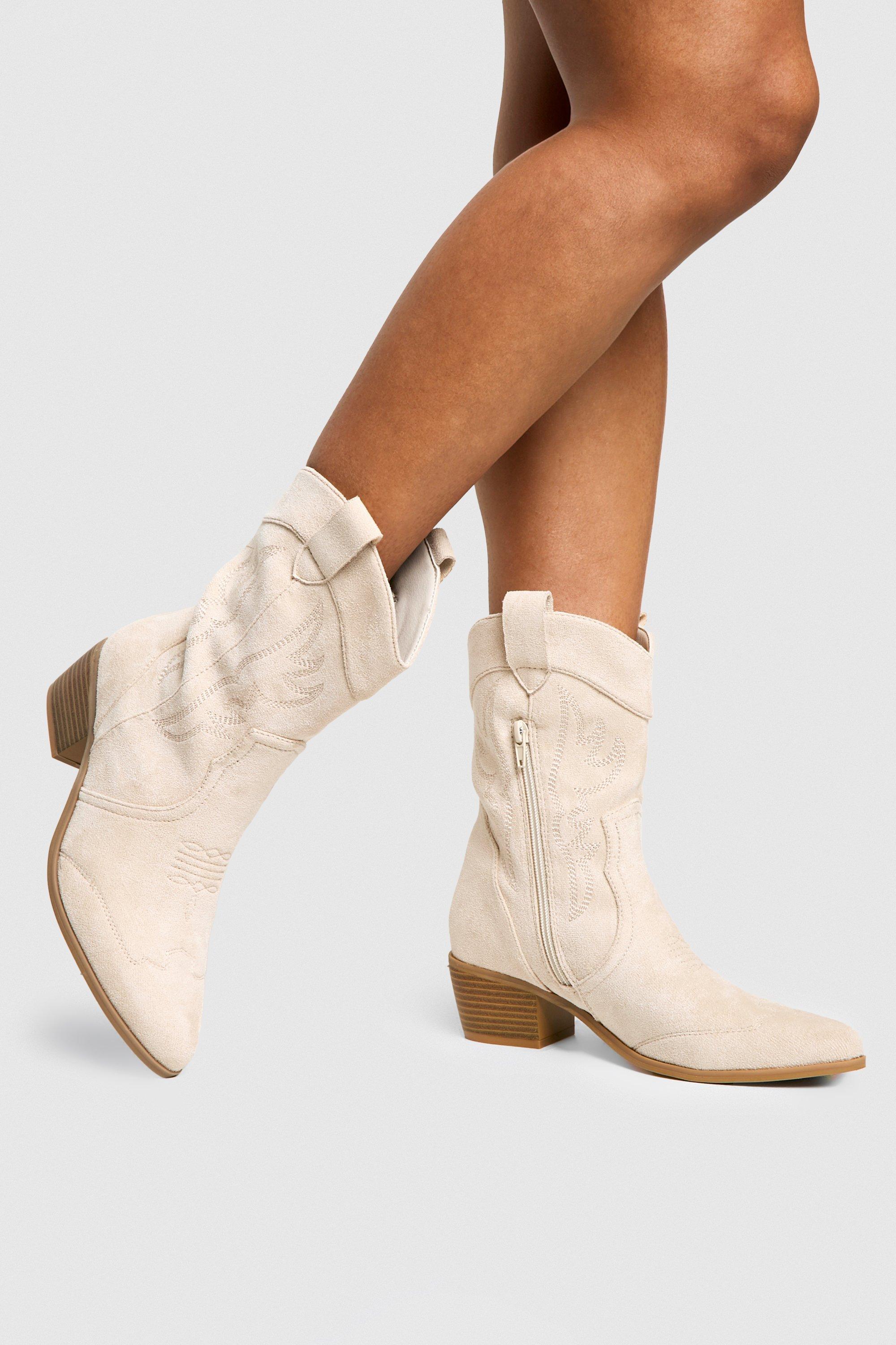 Faux Suede Embroidered Western Ankle Cowboy Boots boohoo UK